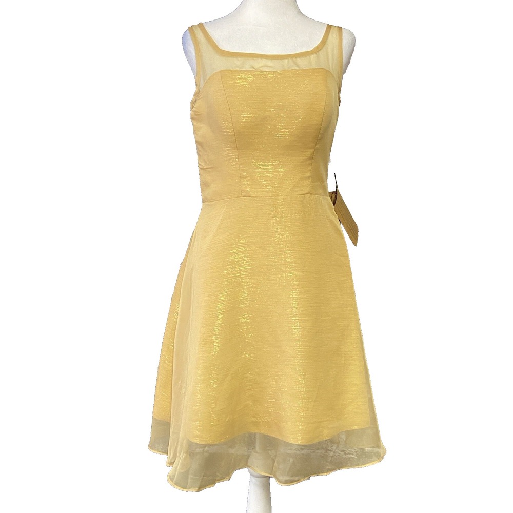 Light‎ In The Box Dress Womens 6 Gold Fit & Flare Sleeveless Sheer Overlay Party